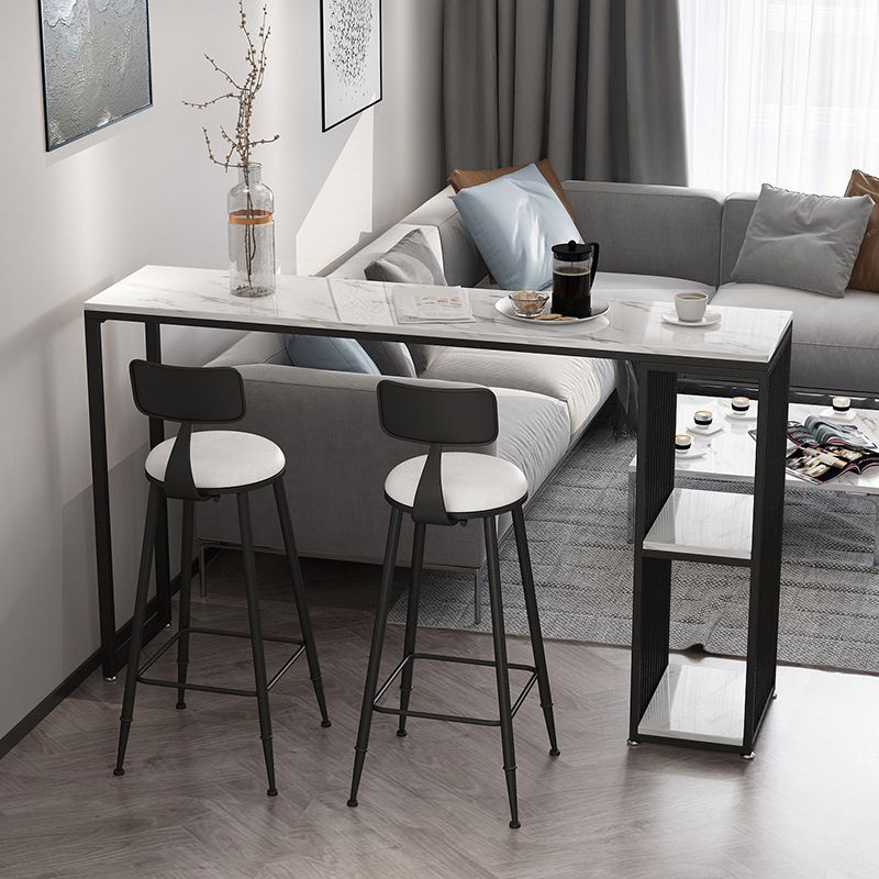 Industrial Rectangle Bar Dining Table Faux Marble Bar Stool Table with Storages