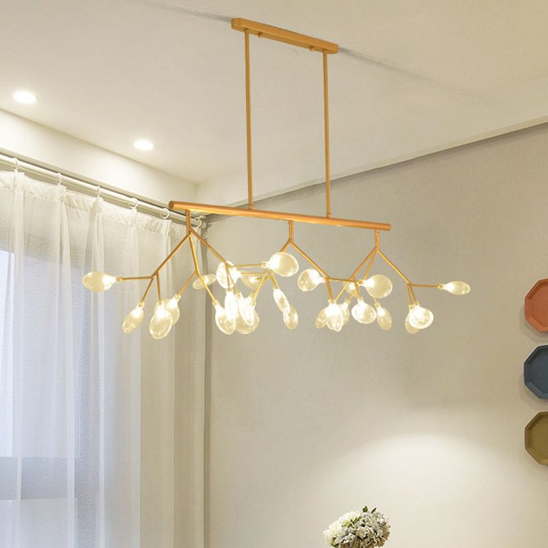 Firefly Hanging Island Light Modernist Clear Glass Dining Table Ceiling Pendant in Black/Gold