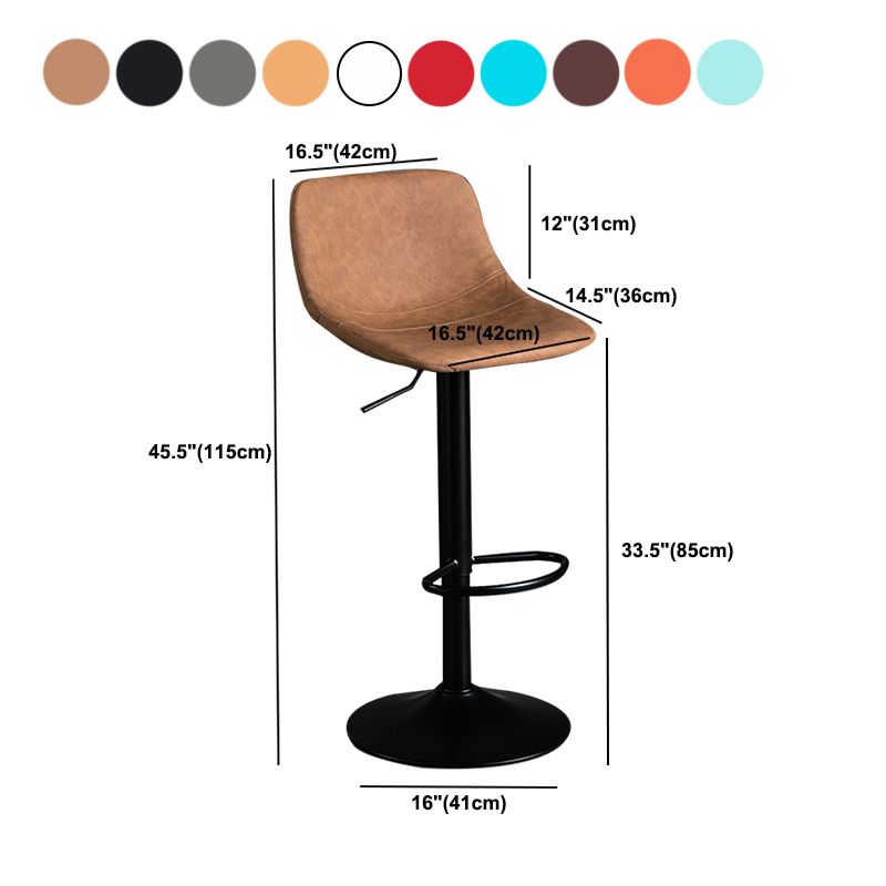 Contemporary Metal Barstool Faux Leather Footrest Stool Adjustable in Matte Finish