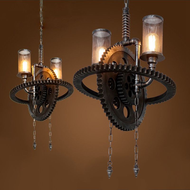 Industrial Vintage 2-Light Hanging Lamp Wrought Iron Inverted Pendant Light for Commercial Place