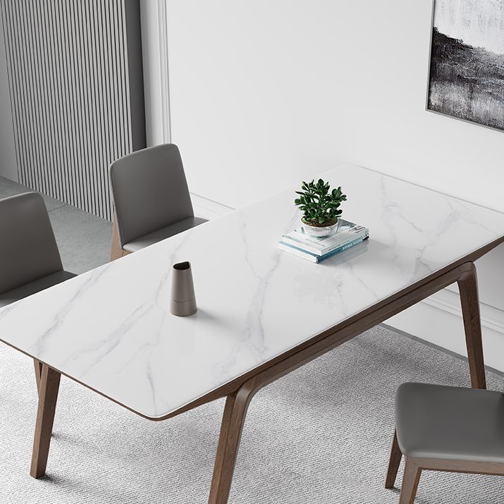 Modern Rectangle Table Sintered Stone Dining Table with Wood Legs