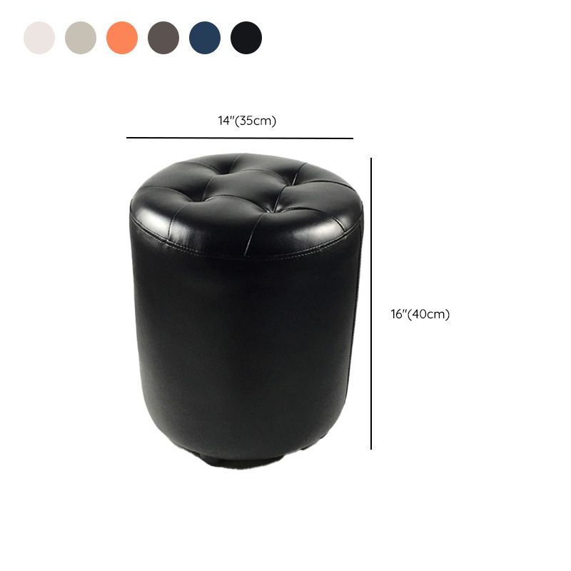 Mid-Century Modern Pouf Ottoman Genuine Leather Tufted Cylinder Shape Ottoman