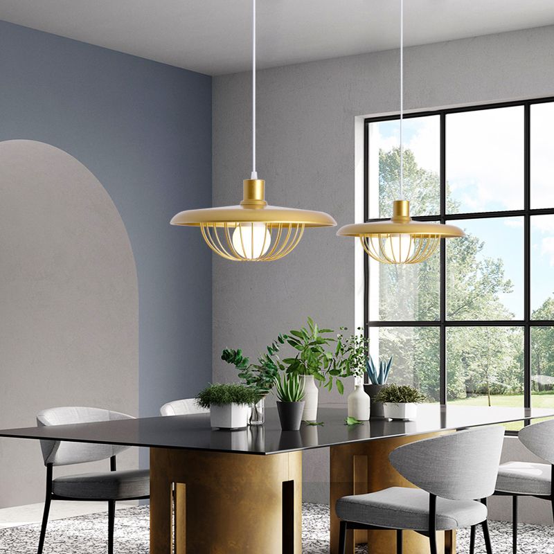 Pot Cover Shape Hanging Lighting Postmodern Style Metal 1 Light Pendant Lamp