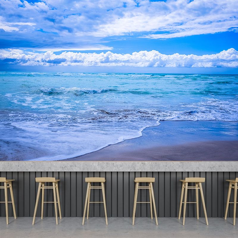 Blue Sea Wallpaper Mural Modern Eco-friendly Wall Covering for Sitting Room