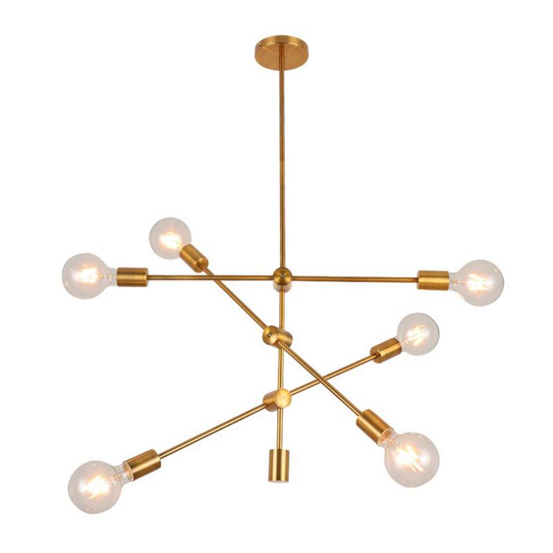 Postmodern Geometric Lines Chandelier Lamp Metal Bedroom Hanging Light in Gold with Transparent Glass Shade