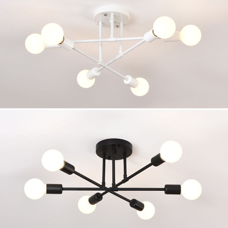 27.5" Wide Crossed Ironwork Ceiling Pendant Light Industrial Style 6-Lights Bare Bulb Semi Flush Mount Lamp for Dining Room