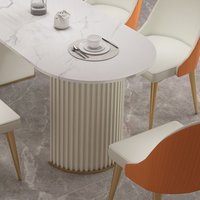 Sintered Stone Top White Table for Restaurant Modern Oval Table with Double Pedestal