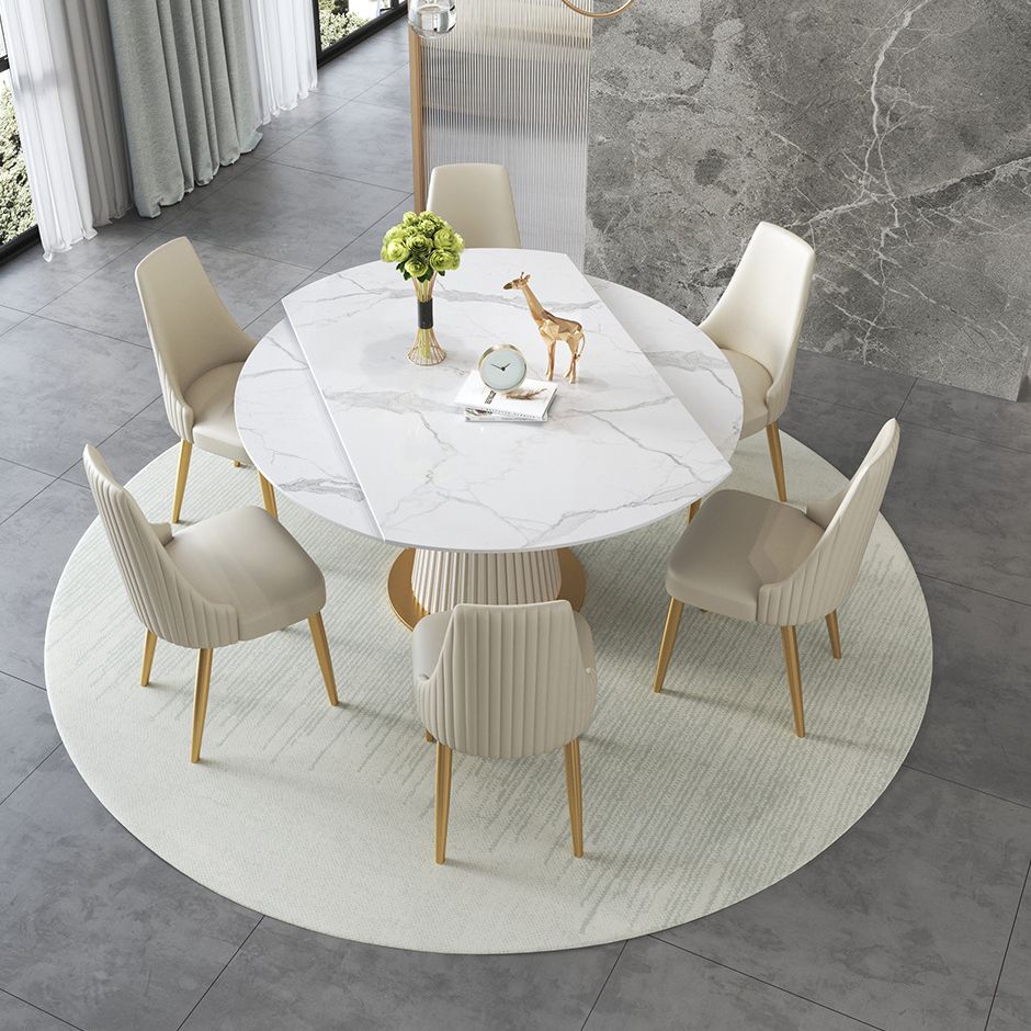 Modern Sintered Stone Dining Room Set with Round Top and Pedestal Base Dining Furniture