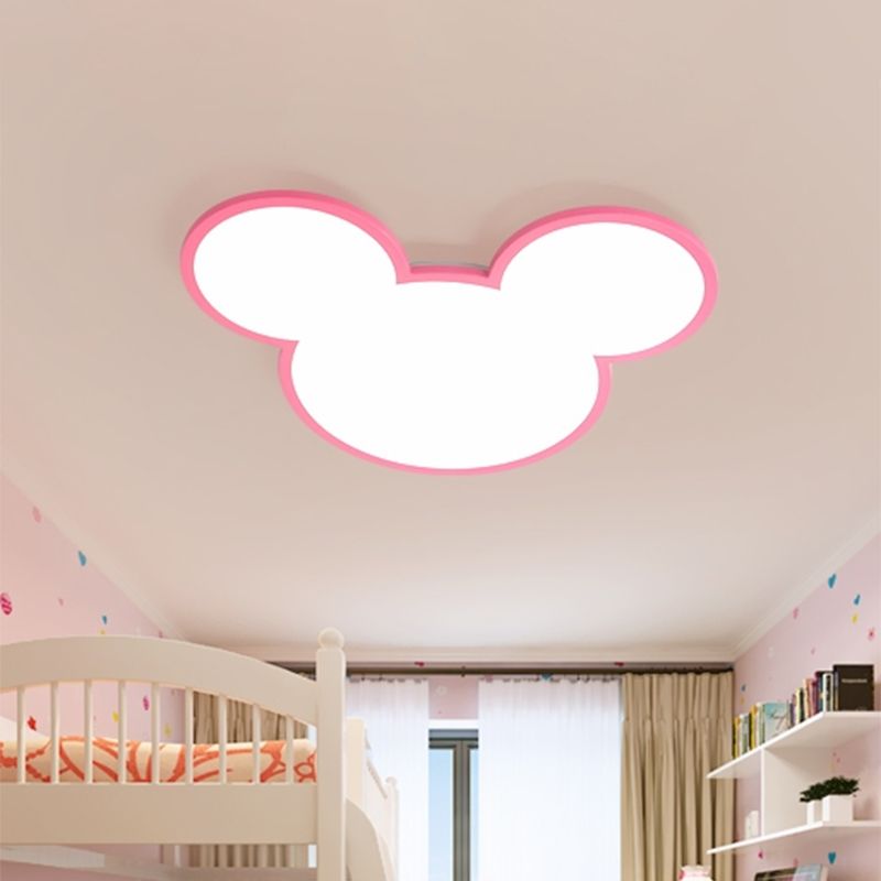 Acrylic Mouse Head Ceiling Light Cartoon LED Flush Mount Lighting Fixture in Pink