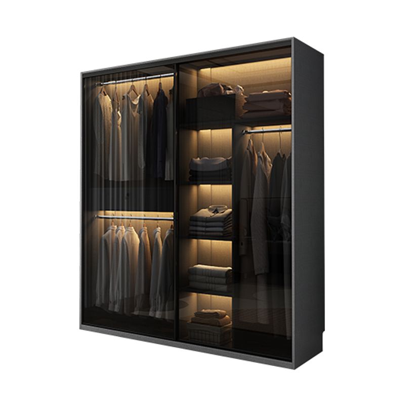 Modern Style Glass Wardrobe Black Colour Wardrobe Closet with Sliding Door