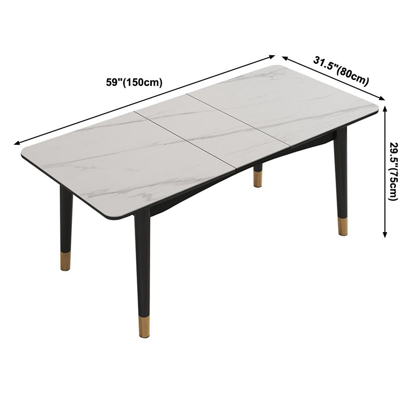Extendable Sintered Stone Dining Table in White Modern Table with 4 Legs for Restaurant