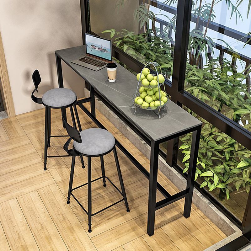 Stone Bar Dining Table Glam Rectangle Bar Table with Trestle Pedestal for Living Room