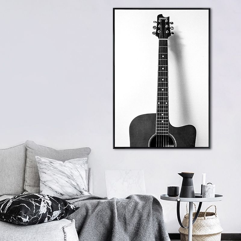 Minimalist Guitar Paintings Grey Decorative Canvas Wall Art for Bedroom, Multiple Sizes