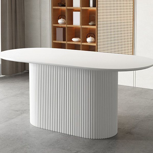 Metal Modern Oval Dining Table White Sintered Stone Top Table for Dining Room and Kitchen