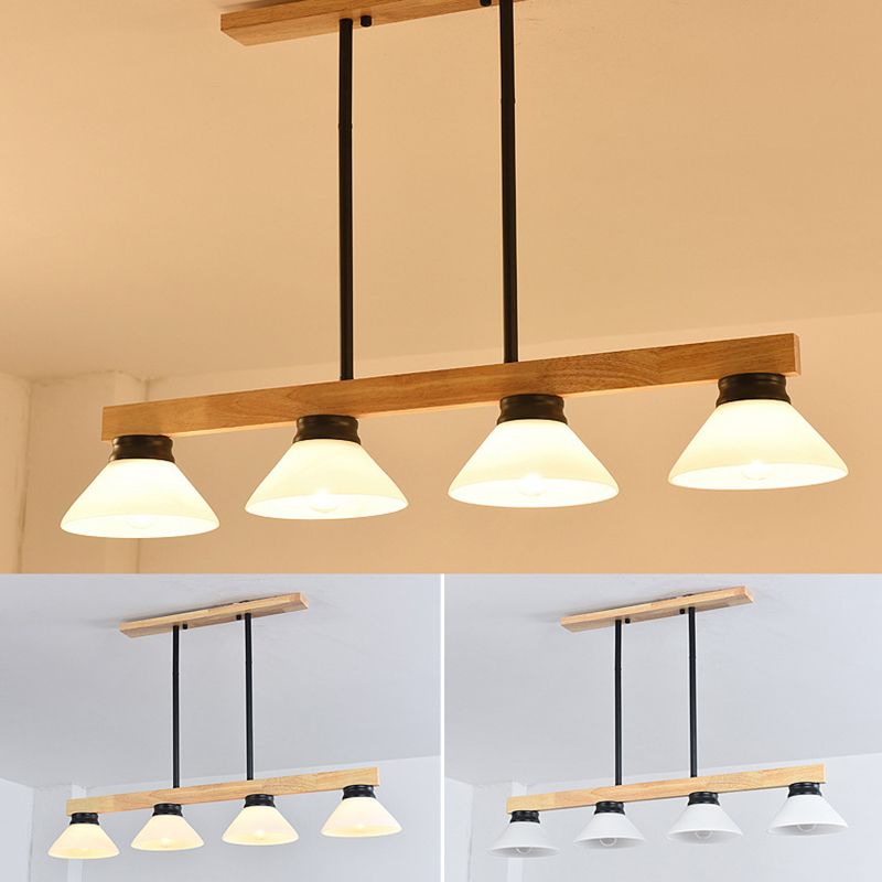Cone Wood and Glass Island Ceiling Light Transitional Dining Room Island Light Fixtures