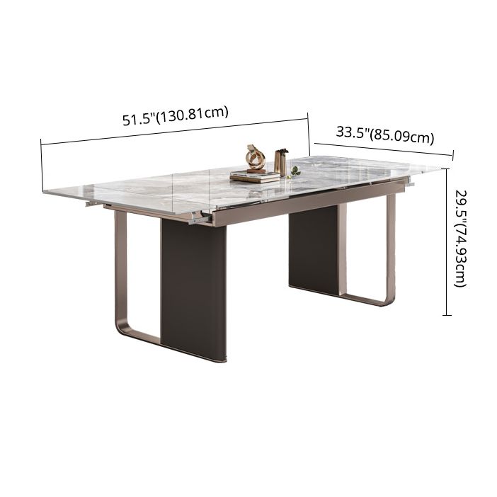 Minimalist Sintered Stone Extendable Dining Set Rectangle Kitchen Dining Set with Double Pedestal