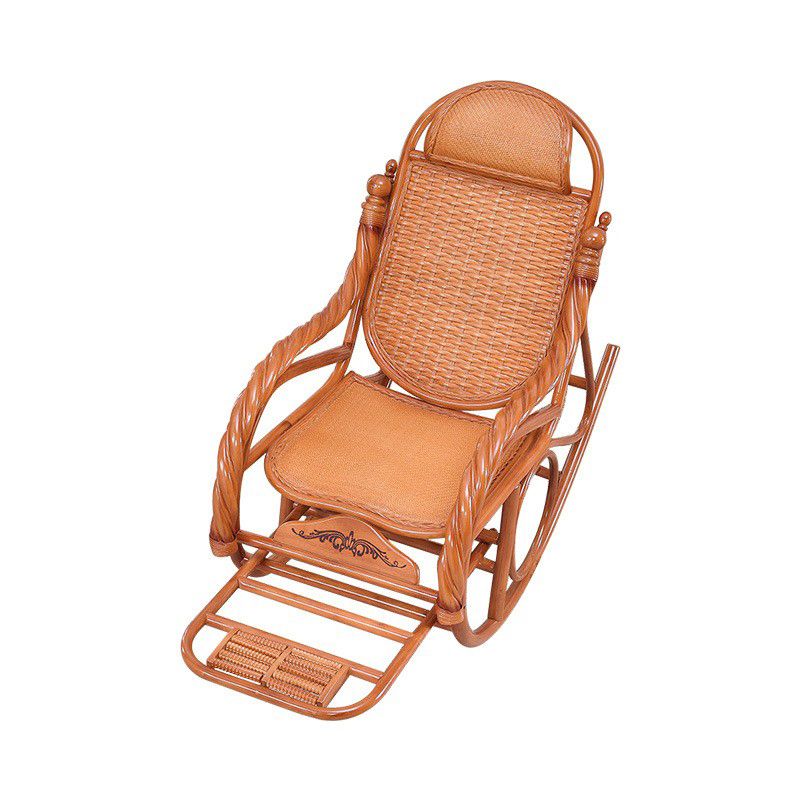 Traditional Rocking Chair Rattan Solid Color Built-in Armrest Indoor Rocking Chair