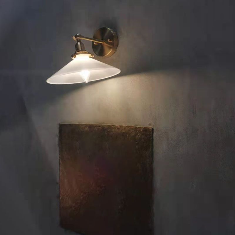 Industrial Style Flared Wall Lamp Light Glass 1 Light Wall Mounted Lighting in Gold