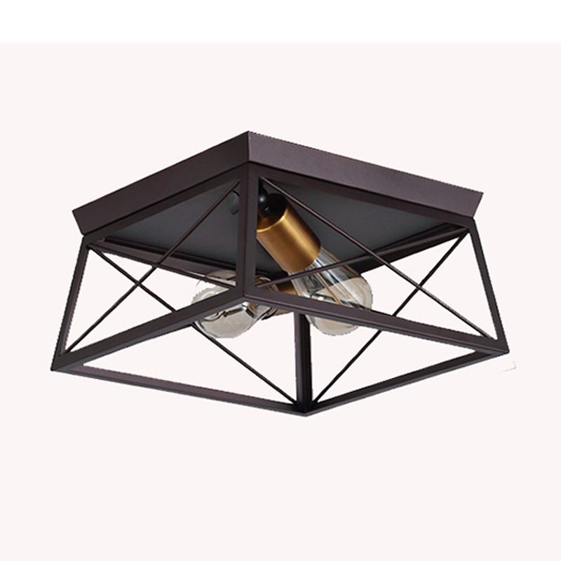 Iron Frame Black Ceiling Light in Industrial Retro Style Wrought Iron Geometric Flush Mount