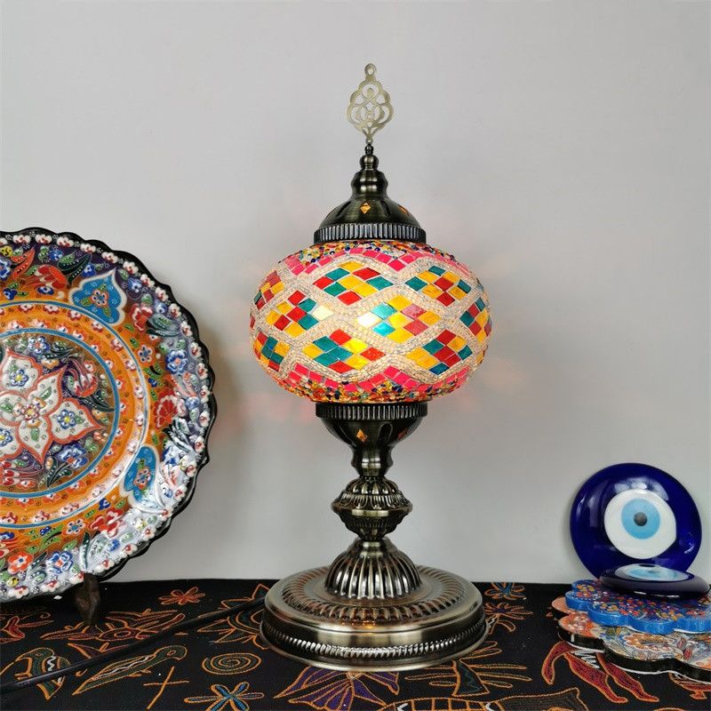 Art Deco Incense Burner Desk Light 1-Bulb Handcrafted Stained Glass Table Lamp in White/Beige/Yellow