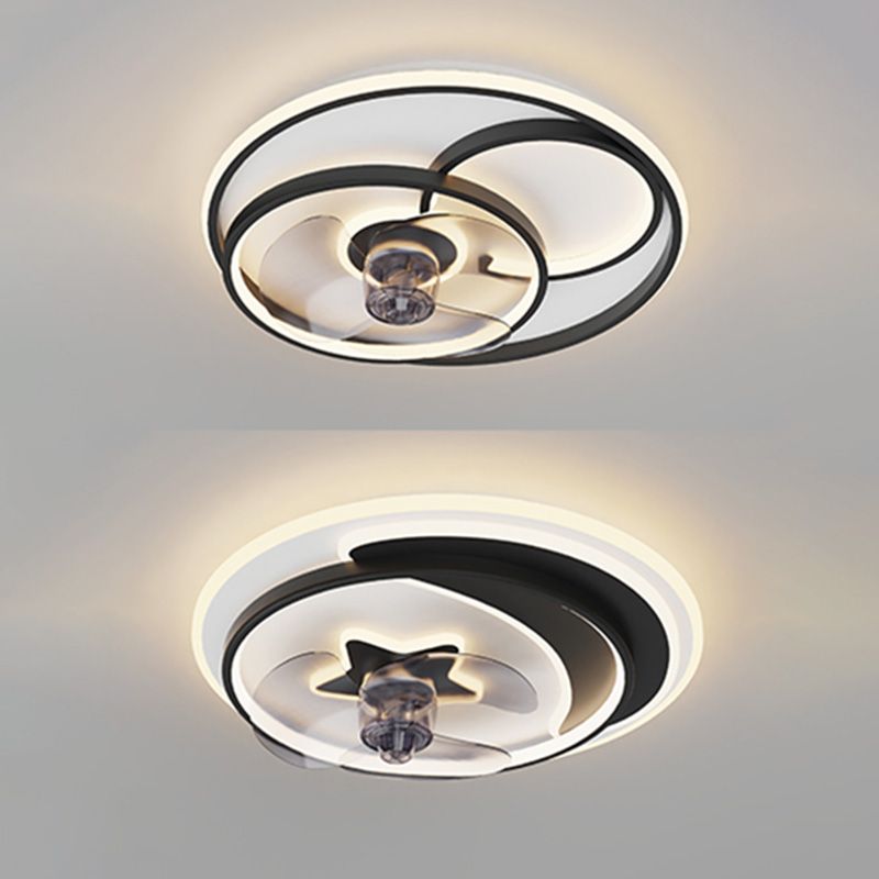Iluminación de ventilador circular de blanco negro simplicidad de metal LED semi flush luz para dormitorio