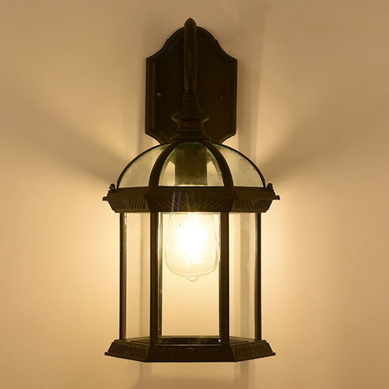 Glass Geometric Shade Wall Lighting Industrial Style Single Light Wall Mount Light Fixture in Black