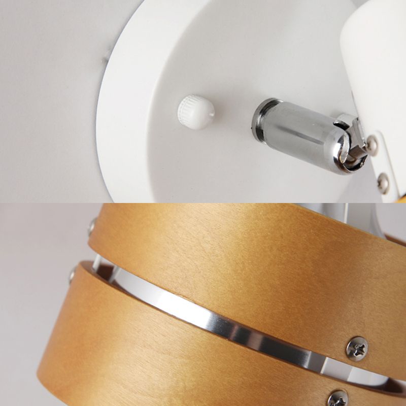 Study Room Drum Wall Light Angle Adjustable Wood Contemporary 1 Light Beige Wall Sconce