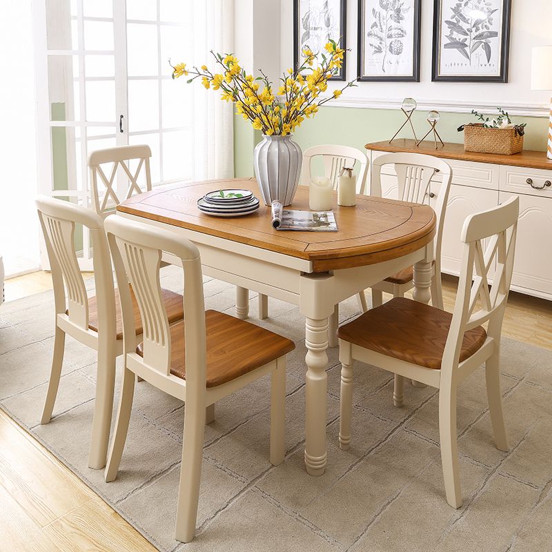 Traditional Solid Wood Dining Room Set with Rectangle Top and White Base Dining Furniture