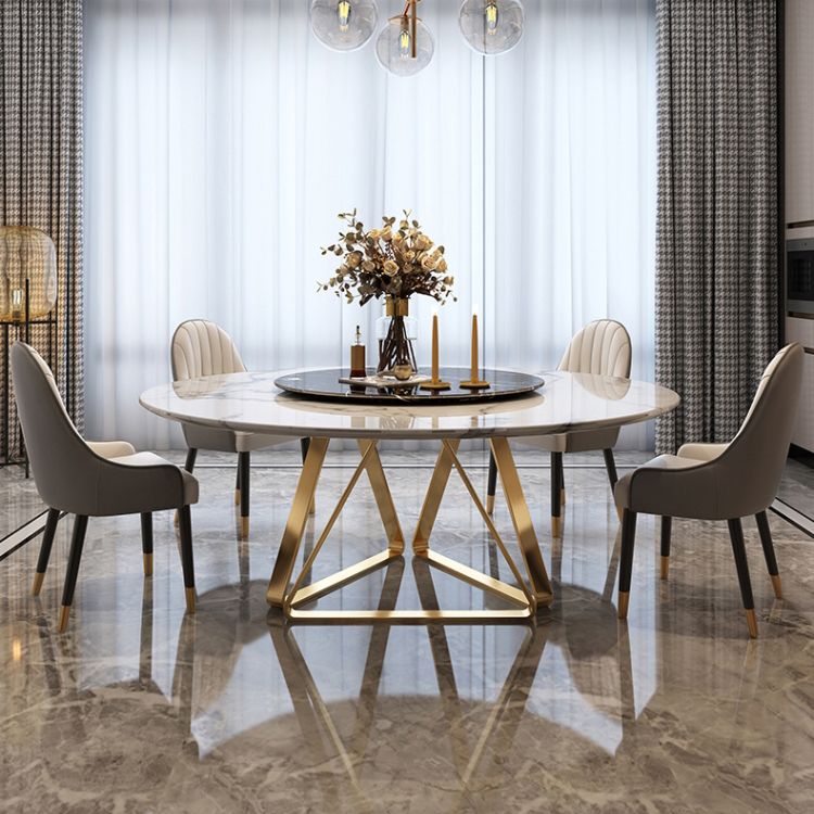 Marble Dining Table Traditional Luxury Round Dining Site Table with Turntable