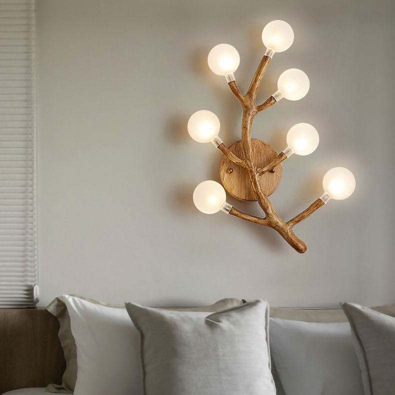 Japanese Style Glass Wall Light Branch Shape 7 Lights Wall Sconce for Bedroom