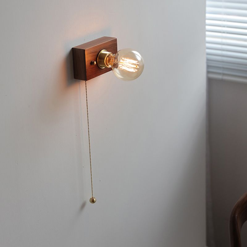 Minimalist Wall Sconce Exposed Bulb Wooden Sconce Light for Bedroom