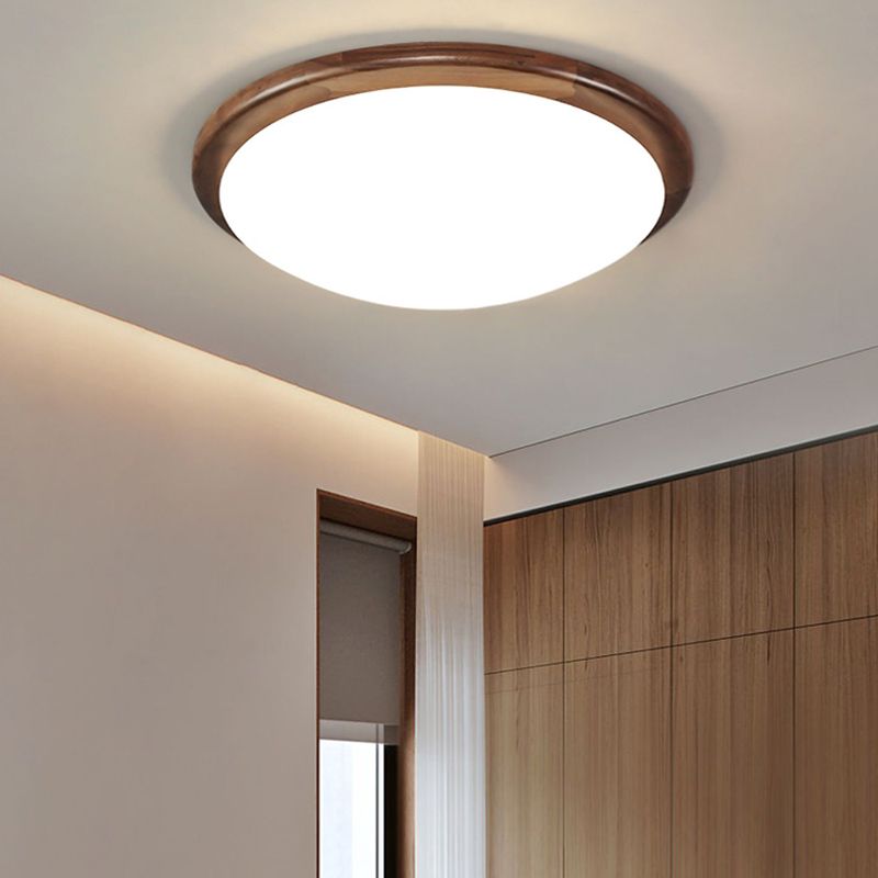 Modern Wood LED Flush Mount Circle Shape Ceiling Light with Acrylic Shade for Living Room