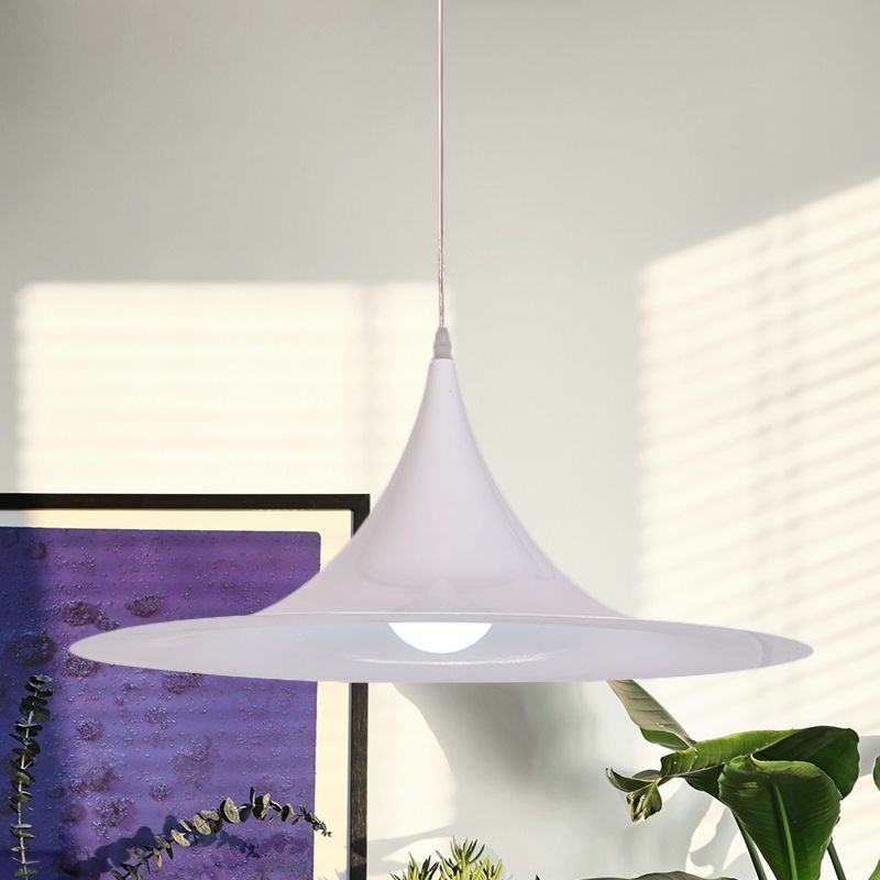White Trumpet Pendant Light Minimalism 1 Bulb Aluminum Hanging Ceiling Light for Dining Room