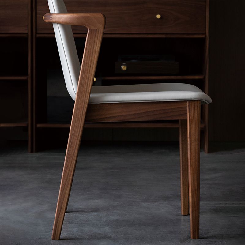 Home Walnut Wood Dining Chair Contemporary Upholstered Arm Chair