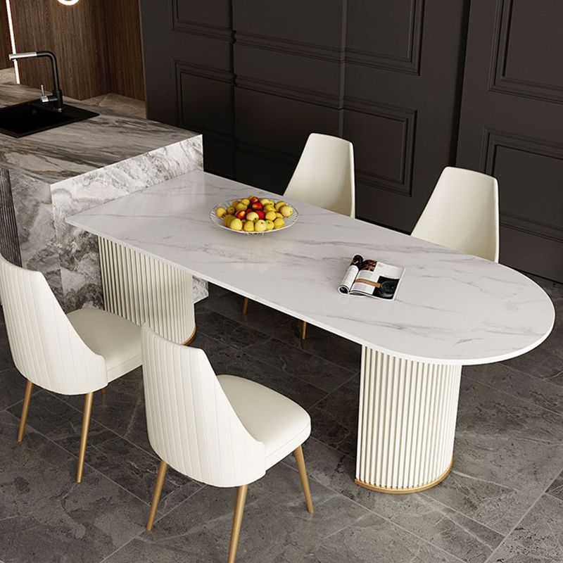 Free Form Sintered Stone Table for Restaurant Luxury White Top Table with Double Pedestal
