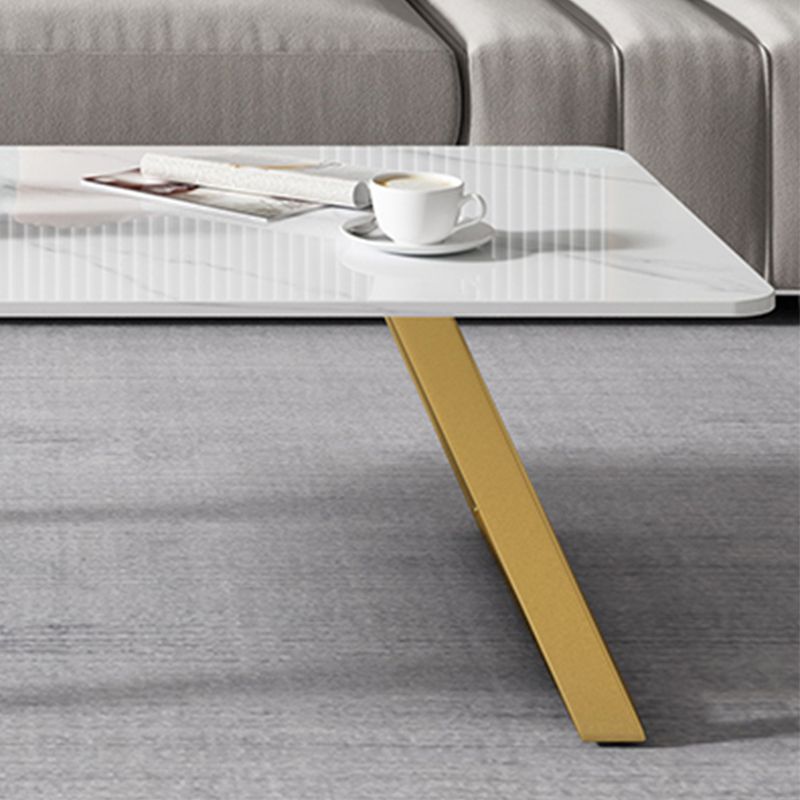 Glam Coffe Table with Rectangle Stone Top and Sled Iron Legs