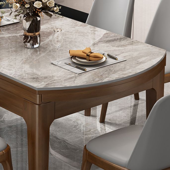 Round Modern Stone Dining Table Extendable for Small Spaces in Grey
