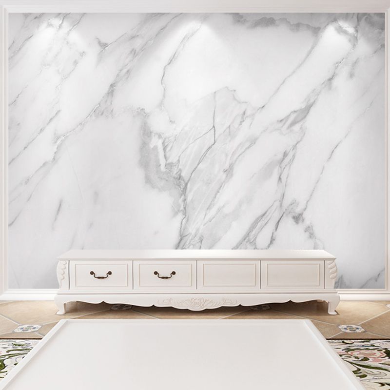 White Modern Mural Wallpaper Personalized Marble Wall Covering for Guest Room