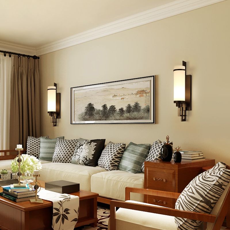 Modern Style Glass Wall Light Cylinder 21.5" High Wall Sconce for Living Room