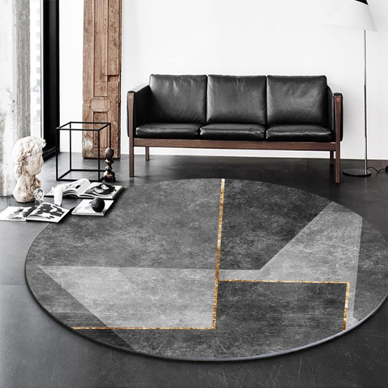 Round Geometric Indoor Rug Modern Patchwork Area Rug Polyester Anti-Slip Carpet for Living Room