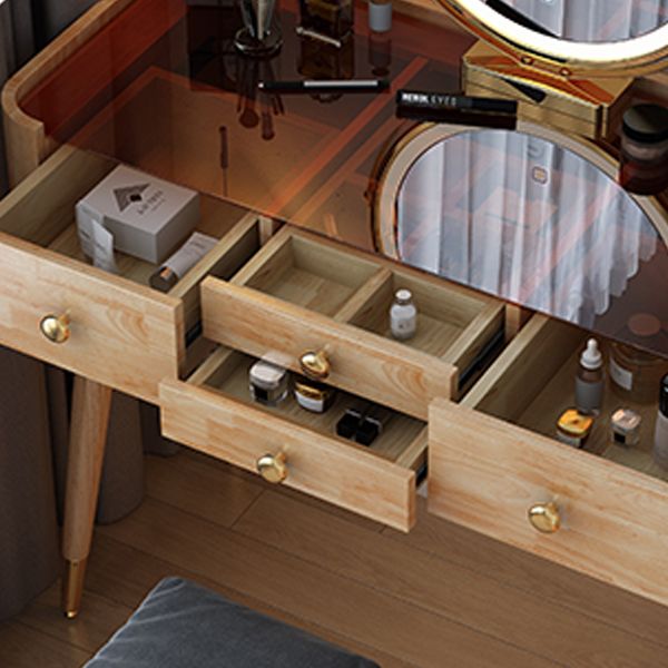 Modern Drawers Dressing Table Solid Wood Dresser Mirrored Vanity Set