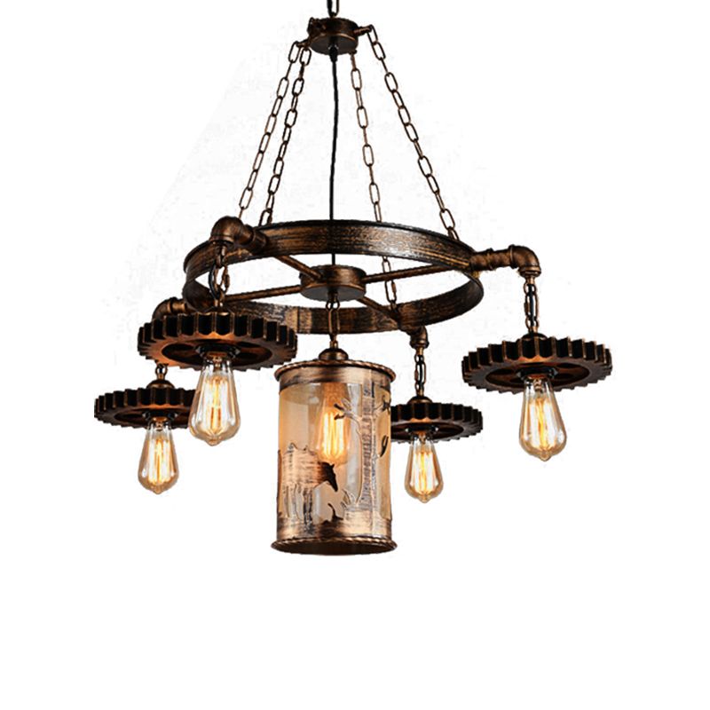 Cylindre en métal suspension du lustre vintage 5/7 Light Dining Room Pendant Light en bronze avec équipement