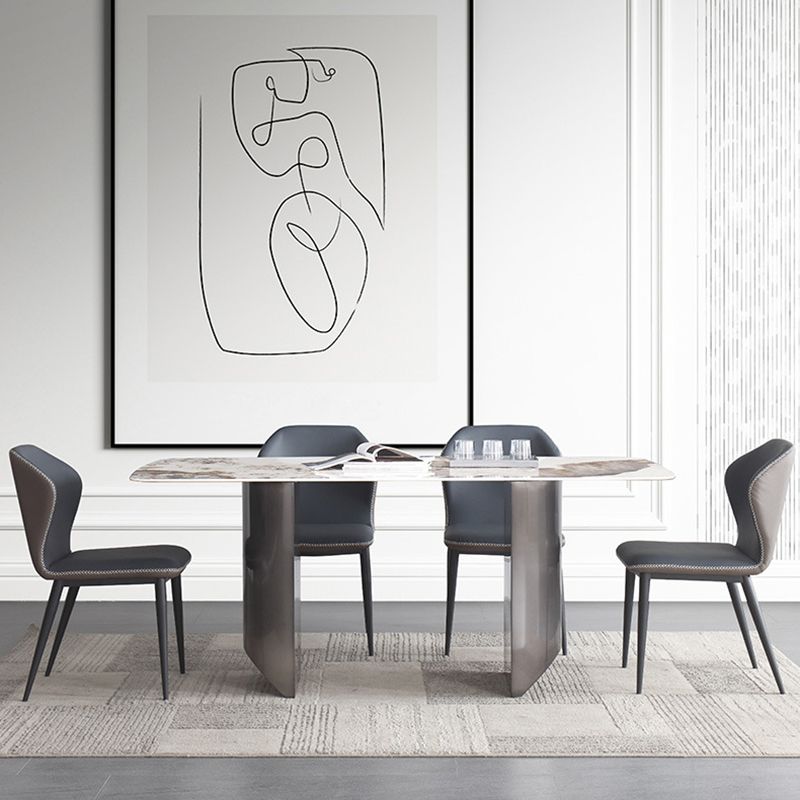 Mesa de comedor rectangular Mesa de comedor de piedra moderna con pedestal doble