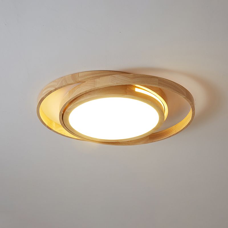 Rings Wooden LED Flush Ceiling Light Nordic Beige Flush Mount Lighting Fixture for Bedroom