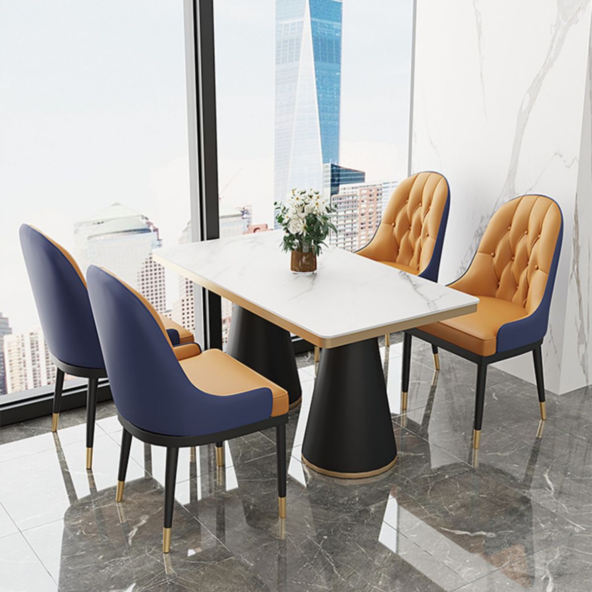 Glam Style Faux Leather Chair Metal Dining Chairs for Home Use