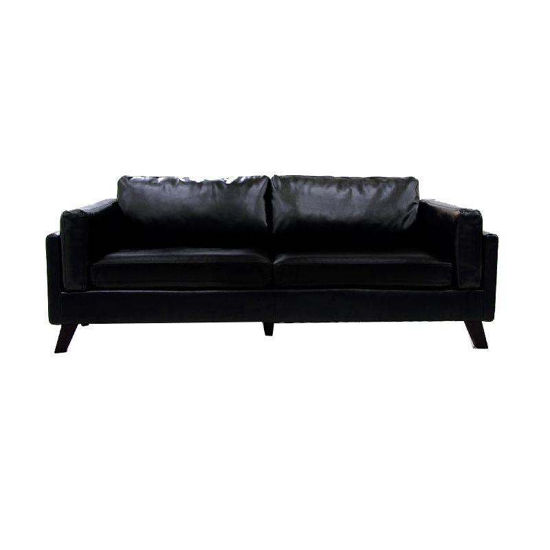 Faux Leather Sofa Square Arm Sofa with Cushions Back for Living Room
