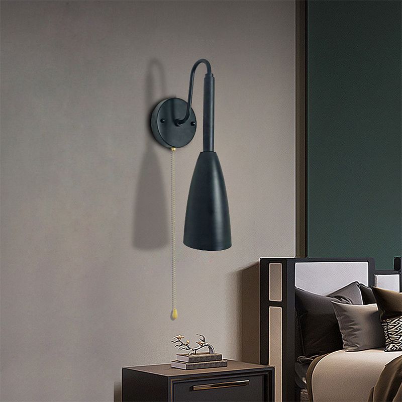 Industrial Wood Wall Sconce Cone Shape Wall Light with Metal Shade for Living Room
