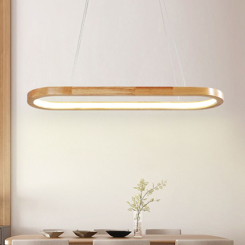 Modern Minimalist Oval Island Light LED Wooden Strip Restaurant Pendant Lighting