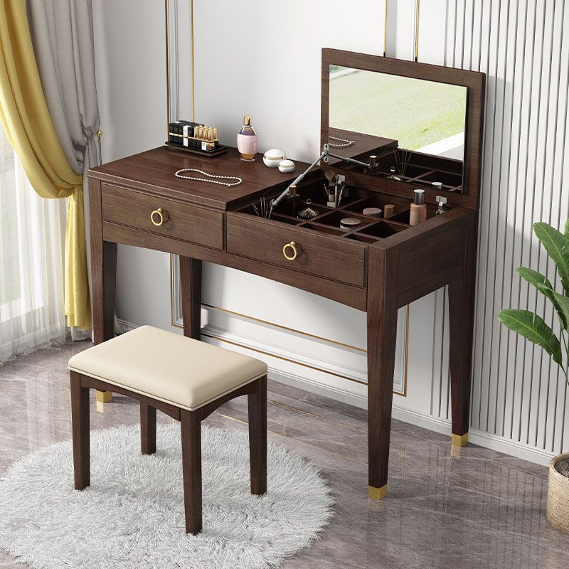 Contemporary Vanity Table with 1 Drawer and Mirror in Rubberwood