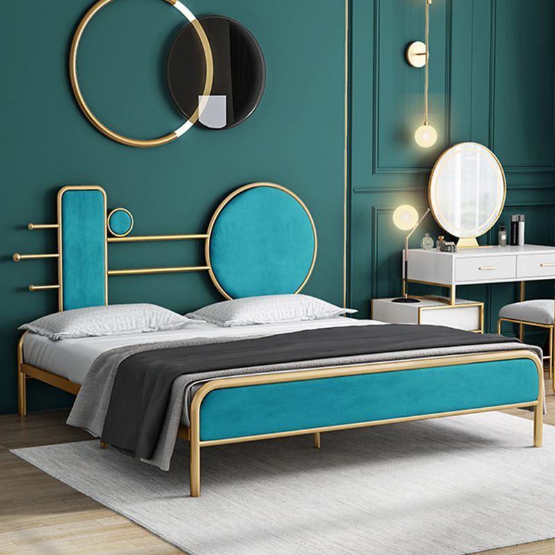 Metal Velvet Open-Frame Bed with Headboard and Metal Legs Bed